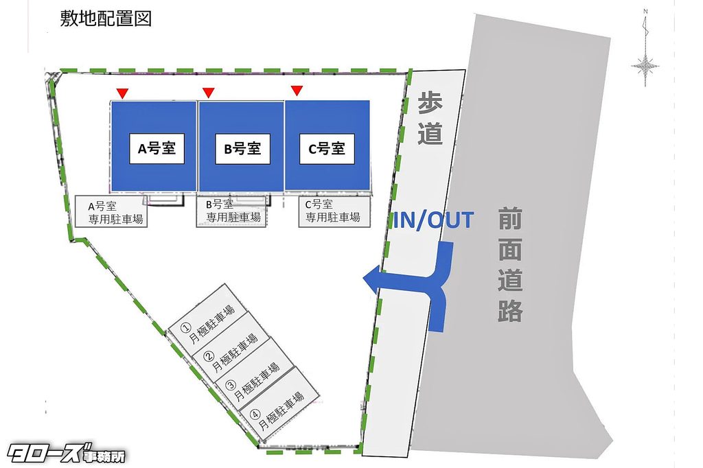 物件名:Premium Garage House 名古屋梅森坂
所在地:名古屋市名東区梅森坂西2丁目1012
最寄駅:名古屋市営バス 東名古屋病院バス停すぐ
タイプ:ガレージハウス(2階建て鉄骨造)
賃 料:170,000円~175,000円
管理費:4,000円
敷 金:1カ月 礼金:1カ月
〈間取〉
・1LDK(1SLDK):69.97平米
〈ガレージ幅芯々〉
・ 約5.0m×奥行芯々約5.9m
〈シャッター開口部〉
・ 幅約4.5m×高さ約2.3m
〈ガレージ設備〉
・電動シャッターリモコン、コンセント、
EV充電用コンセント、ガレージ内水道〈給湯付〉
〈2階〉
・LDK8.6帖、洋室4.5帖〈クローゼット付〉
ユニットバス〈追焚き機能付・1616サイズ〉
独立洗面化粧台、トイレ〈温水洗浄便座付〉
システムキッチン〈2口コンロ〉
〈屋外〉
・敷地内専用駐車場〈車1台分〉
・月極駐車場4台分〈別途利用料/台〉